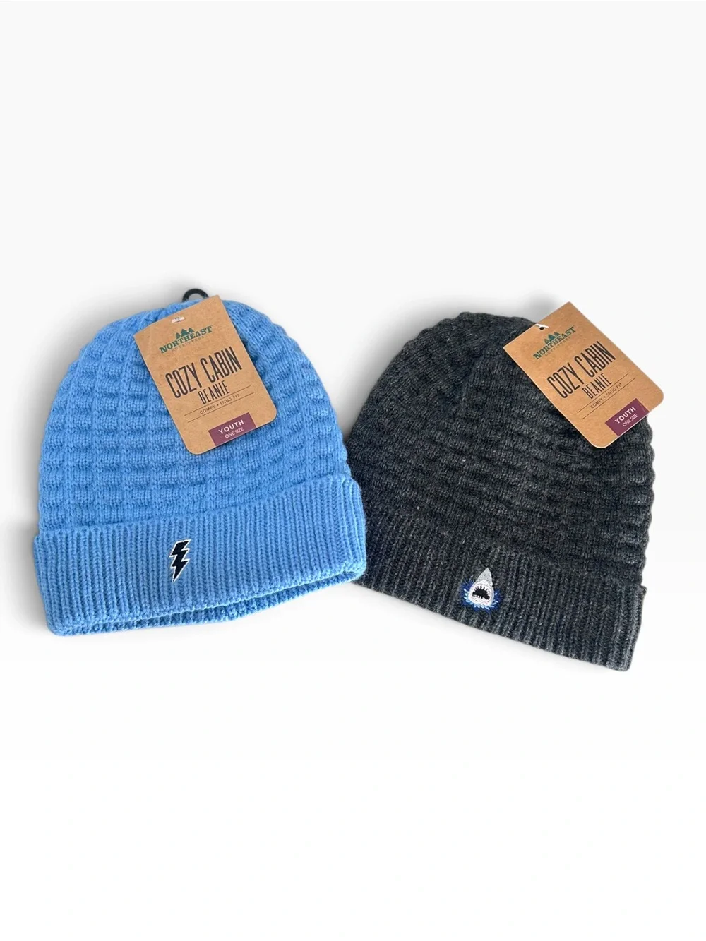 Northeast Outfitters Youth Cozy Cabin Beanie Bundle Shark & Lightning Bolt NWT
